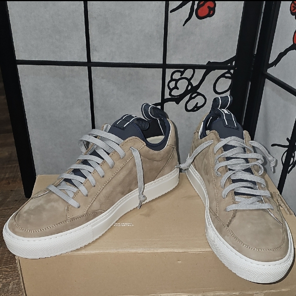 P448 Beige Soho Leather Sneakers Shoes Size 9.5 New Made In Italy - Picture 7 of 11